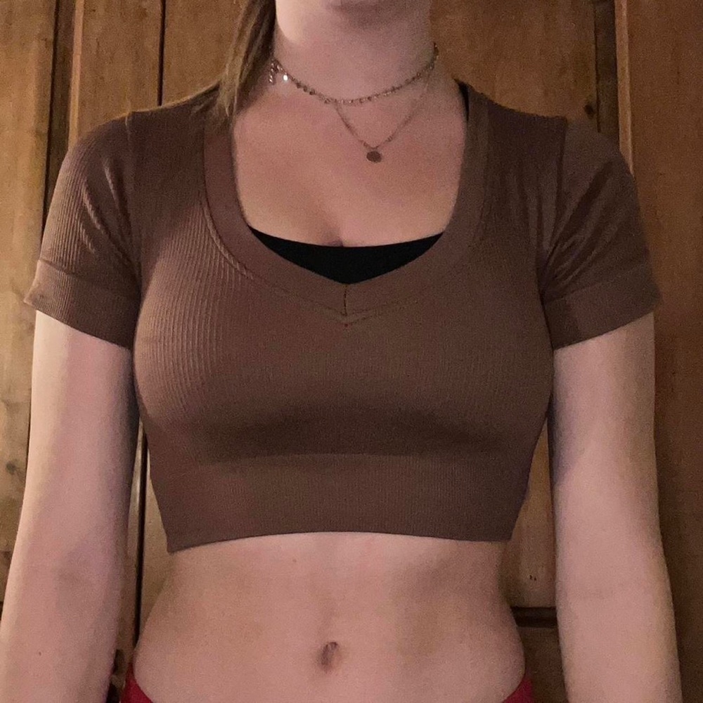 Brown Crop Workout Top